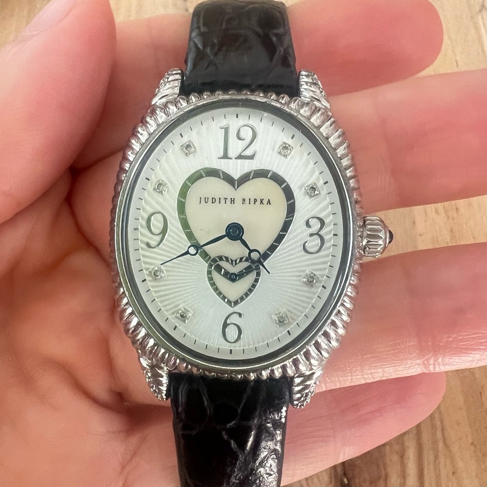 Judith Ripka Sterling Silver Diamonique Mother Of Pearl Hearts Watch NEW BATTERY